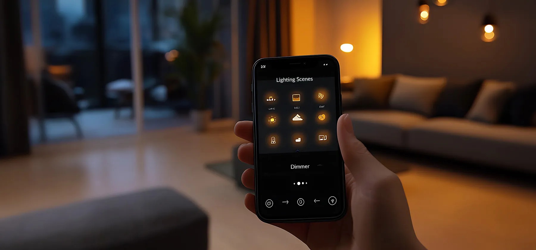 Dimmed living room lighting scene