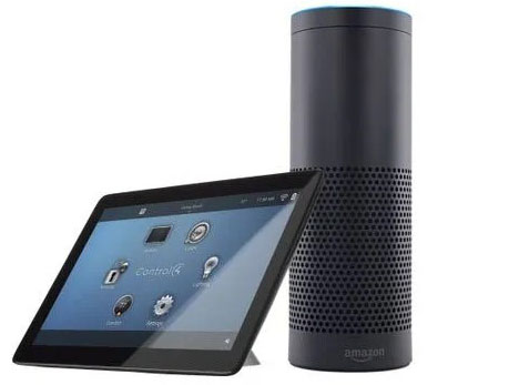 Smart speaker connected to home hub and devices