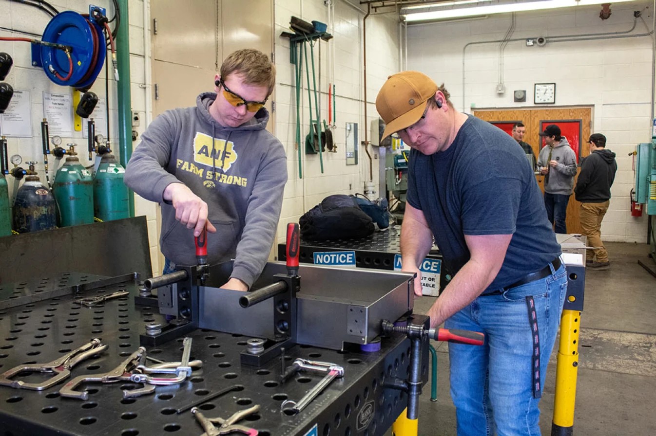 Farm workshop with welding and machining tools